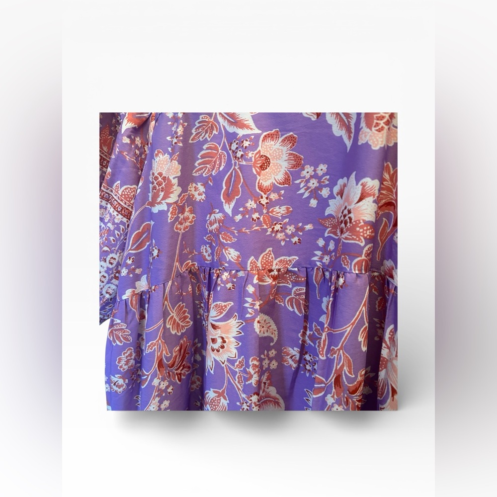 Band of the Free | Purple Floral Tiered Puff Sleeve Babydoll Dress Size Medium - Picture 5 of 10